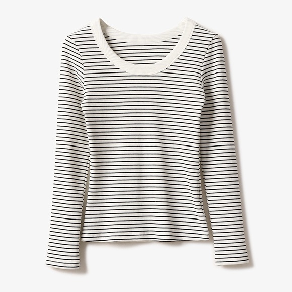 French Cotton White Strip Long Sleeve Top - Picture 1 of 5